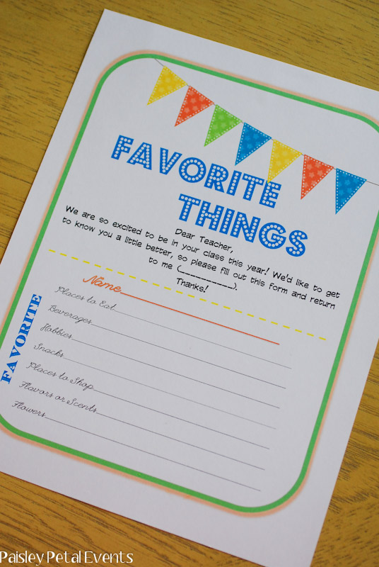 Teacher’s Favorite Things Printable