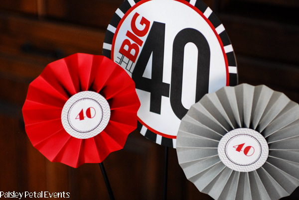 40th bday party paper fan centerpieces