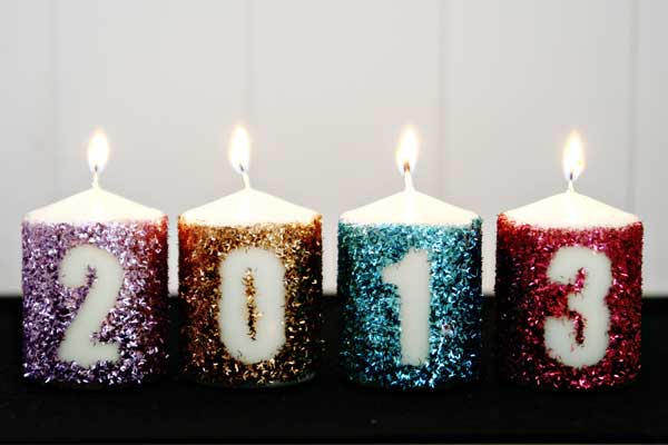 2013 New Years Eve glittery candles