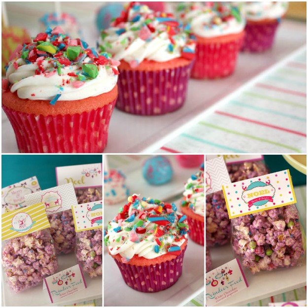 Neon Christmas table cupcakes & popcorn