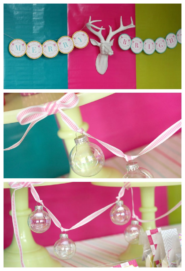 Neon Bright Christmas backdrop and table decor