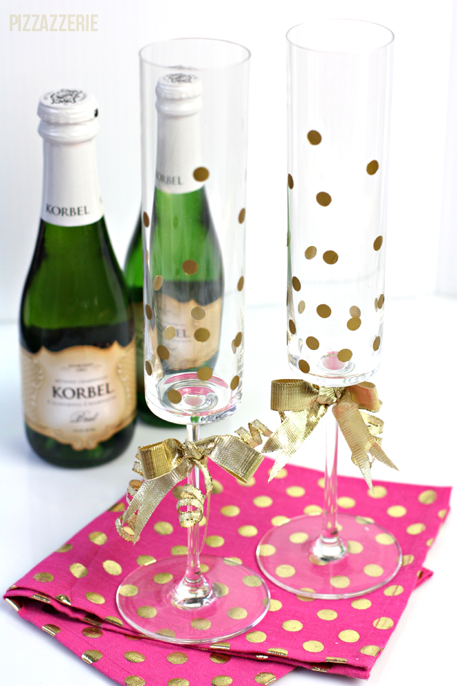 Gold dot champagne flutes for New Years Eve