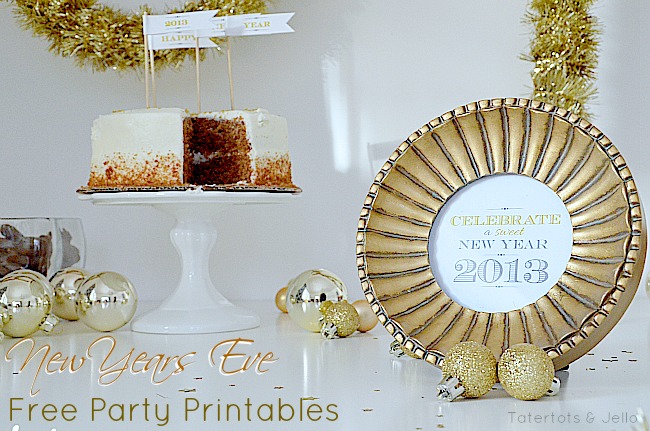 Glittery gold New Years Even party printables