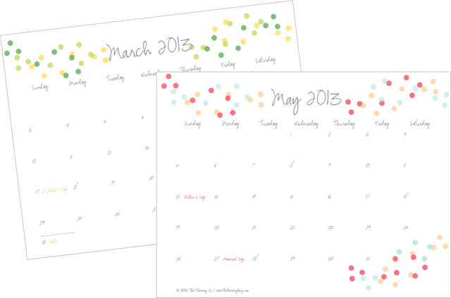 Confetti monthly printable calendars from The Twinery