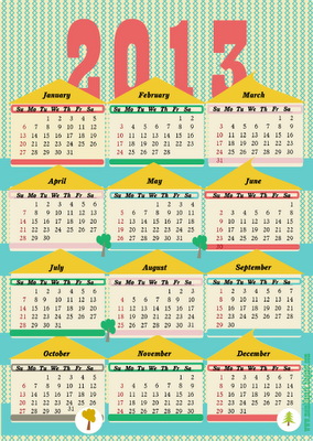 2013 year on 1 page calendar
