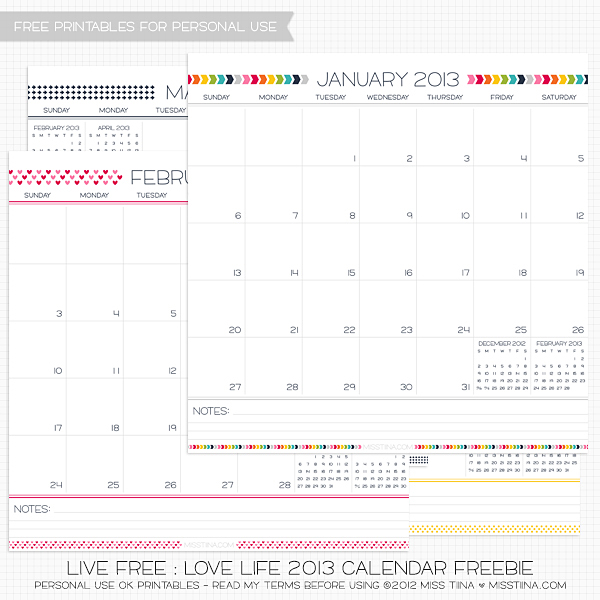 2013 Life free : love life printable calendar