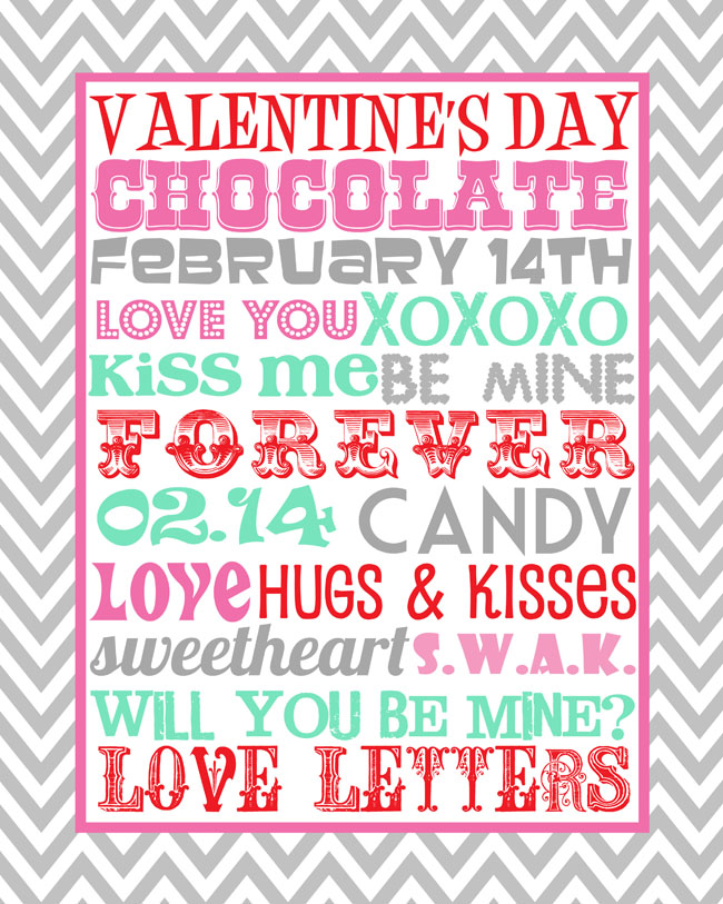 Valentine's Day printable decor - grey chevron with mint