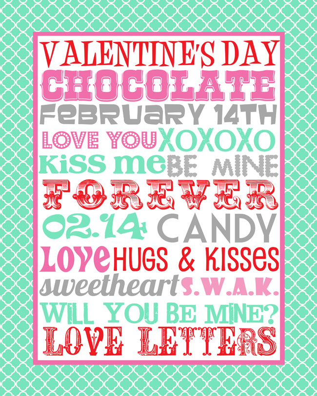 Valentine's Day printable decor - mint subway art