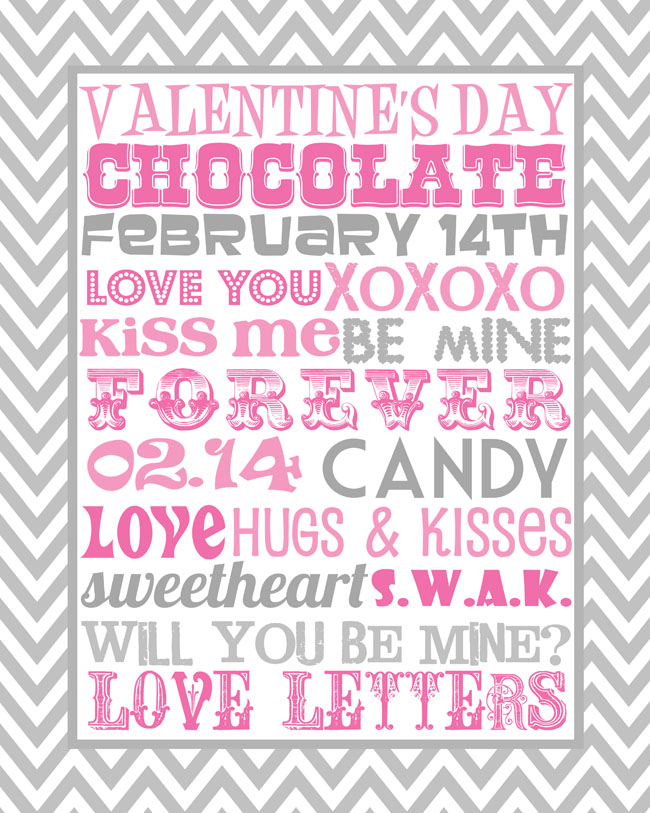 Valentine's Day printable decor - grey and pink subway art