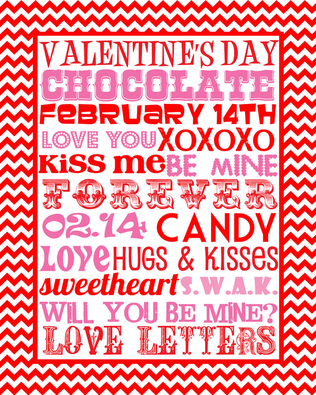 Valentine's Day printable decor - red and pink subway art
