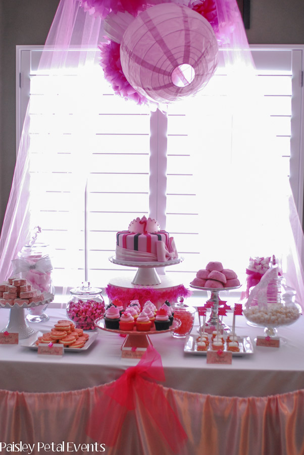 Pink Princess Party dessert table and decor