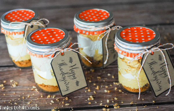 Pumpkin Cheesecake Parfait served in mason jars