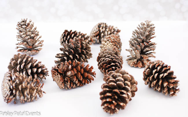 Pretty gold glittered pinecones