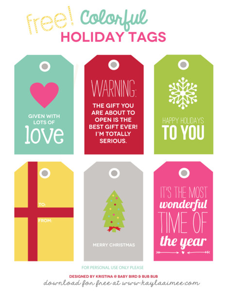 free printable colorful holiday tags