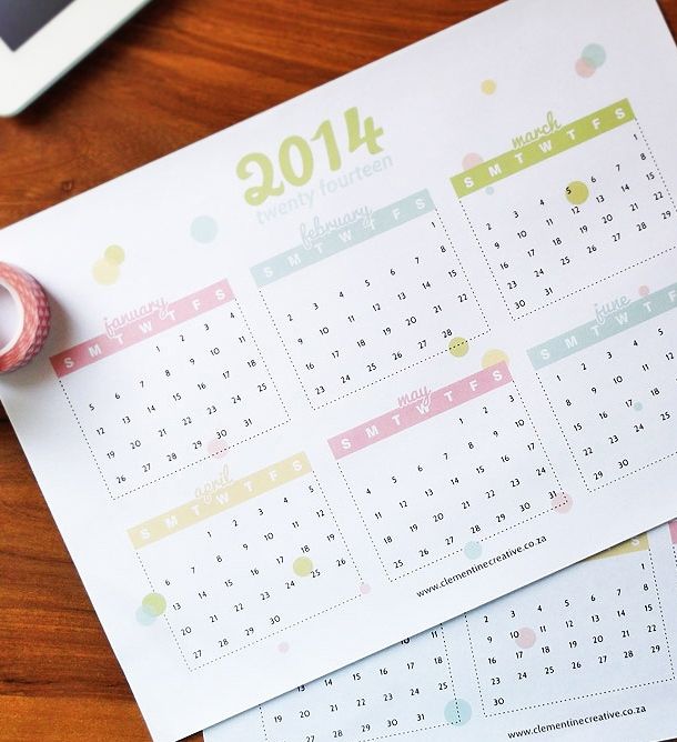 Confetti 2014 printable calendar
