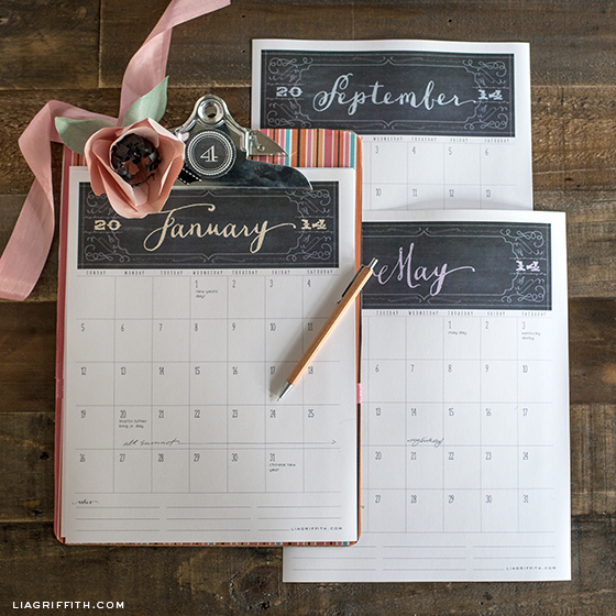 Chalkboard style printable 2014 calendar