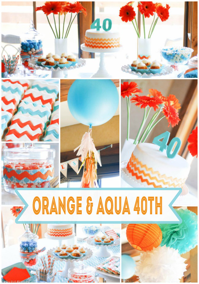 Orange and Aqua 40th Birthday Party Ideas from Paisley Petal Events.