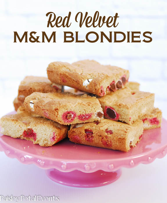 Red Velvet M&M blondies recipe - perfect for Valentine's Day!