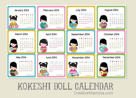 Kawaii Kokehsi doll calendar