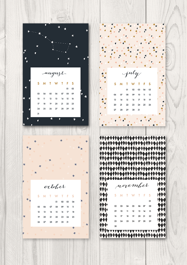 free printable 2014 calendar in blush and gold
