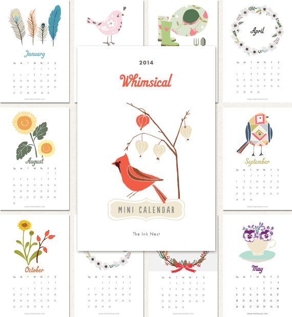 2014 mini printable calendar