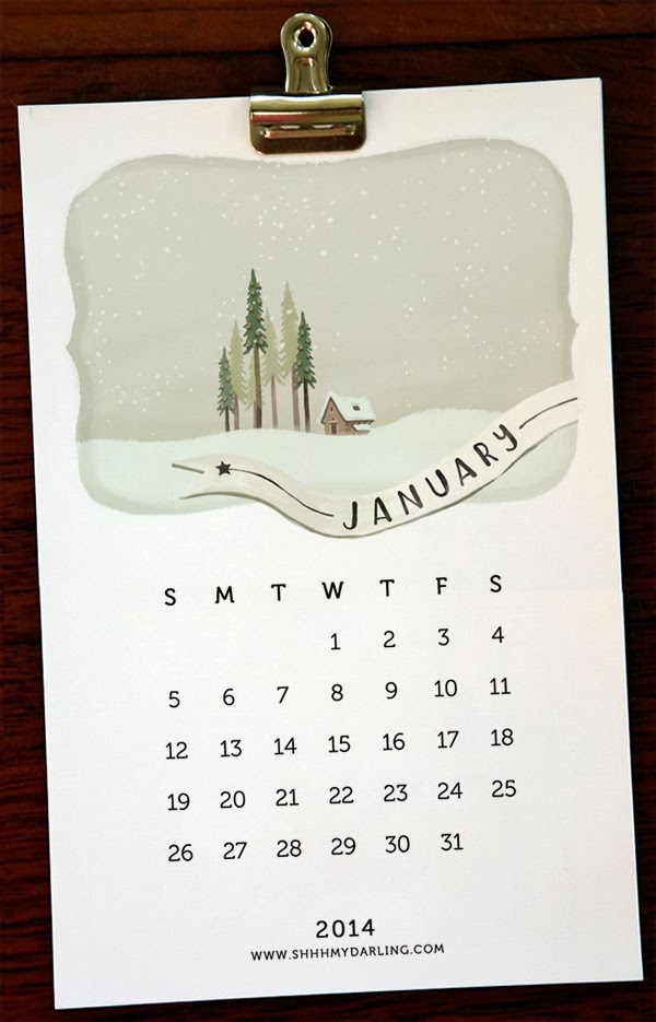 pretty illustrated free printable 2014 calendar