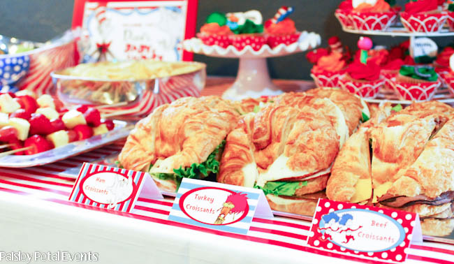 Dr. Seuss baby shower croissant sandwiches