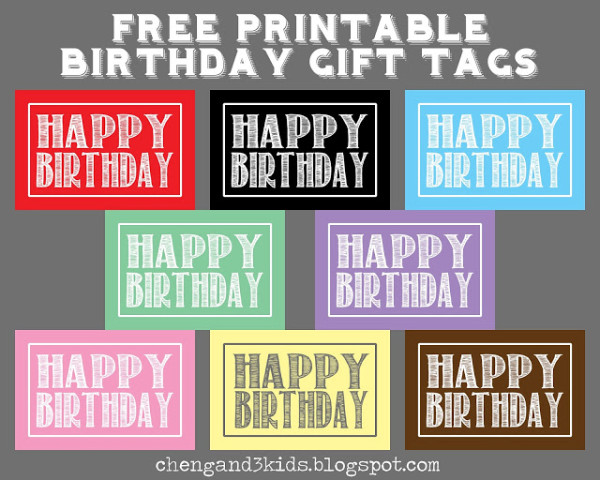 Simple free printable Happy Birthday tags in lots of colors