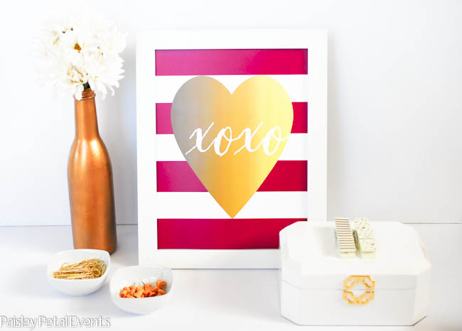 Red and white stripe gold foil heart art prints. They're free!