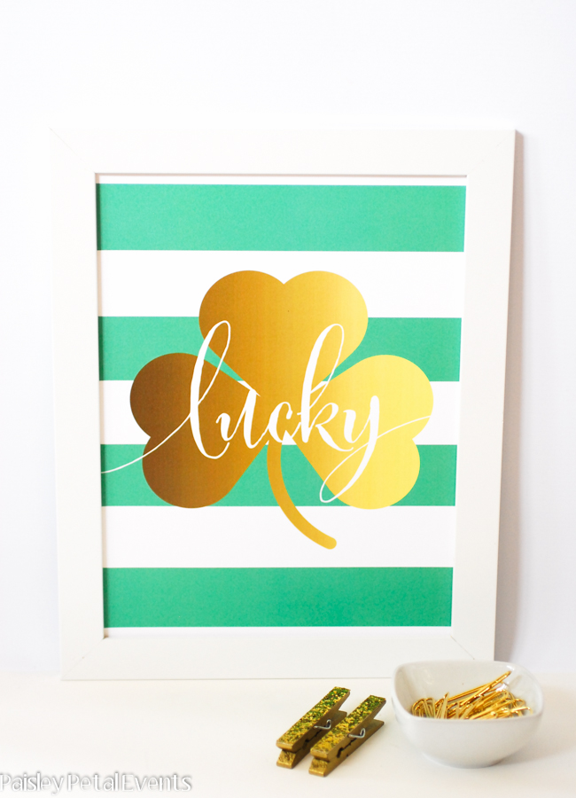 St. Patrick's Day art print - light green and white stripes. Free printable!