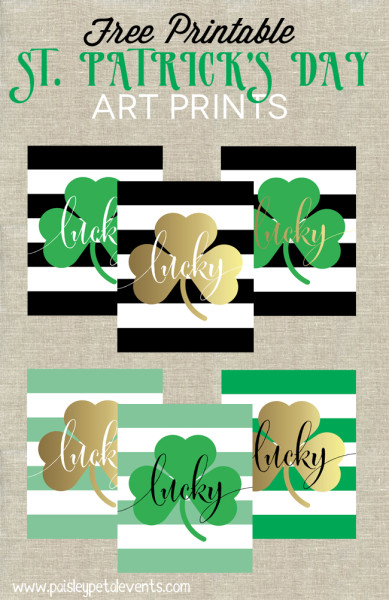 Free printable St. Patrick's Day art prints - 6 color combos to choose from!