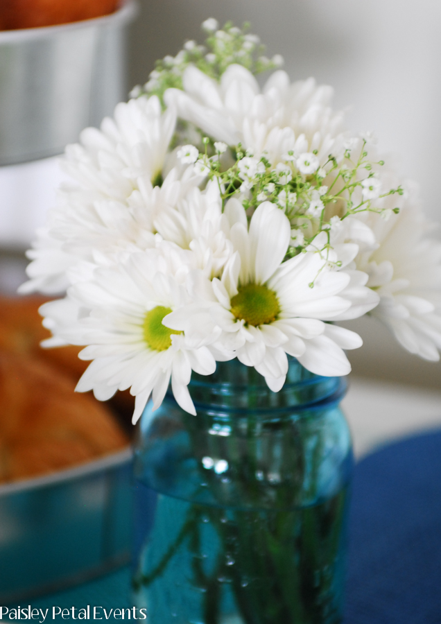 Baptism Brunch - white daisy arrangement