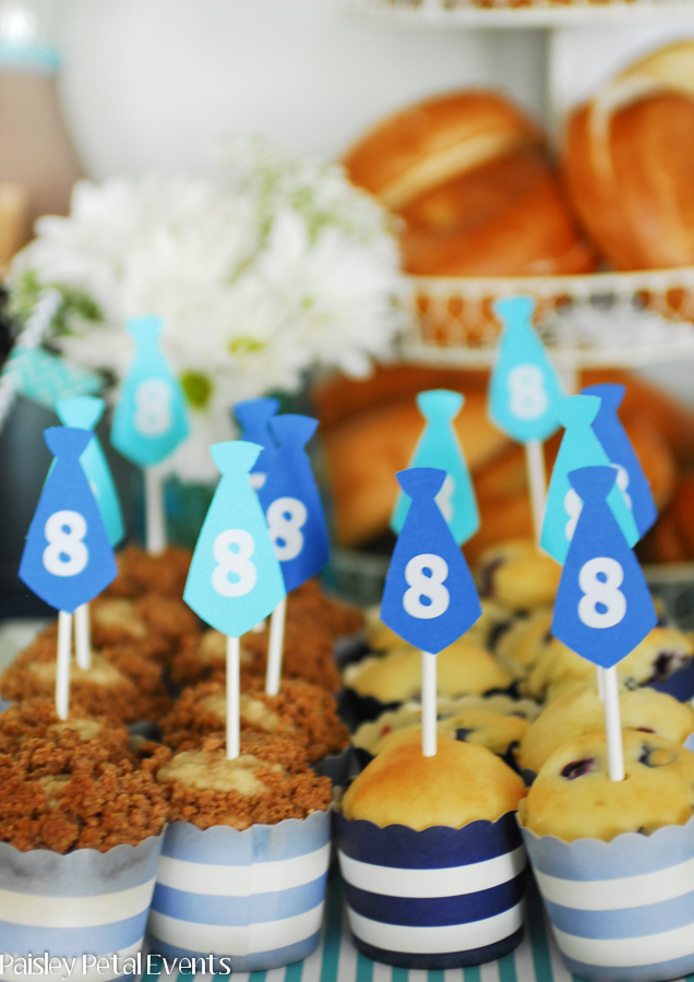 Baptism Brunch muffins with necktie toppers