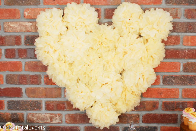 Pink and Gold Paris party - tissue pom heart backdrop