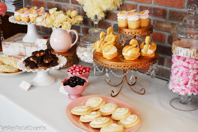 Pink and Yellow Paris party dessert table