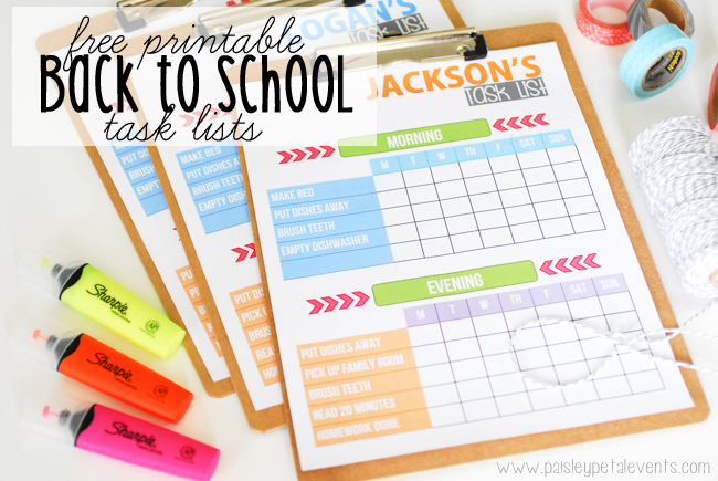Free Printable Back to School Task Lists for Kids
