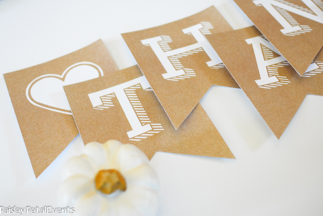 Give Thanks banner - kraft with white letters to go with any color scheme for fall or Thanksgiving