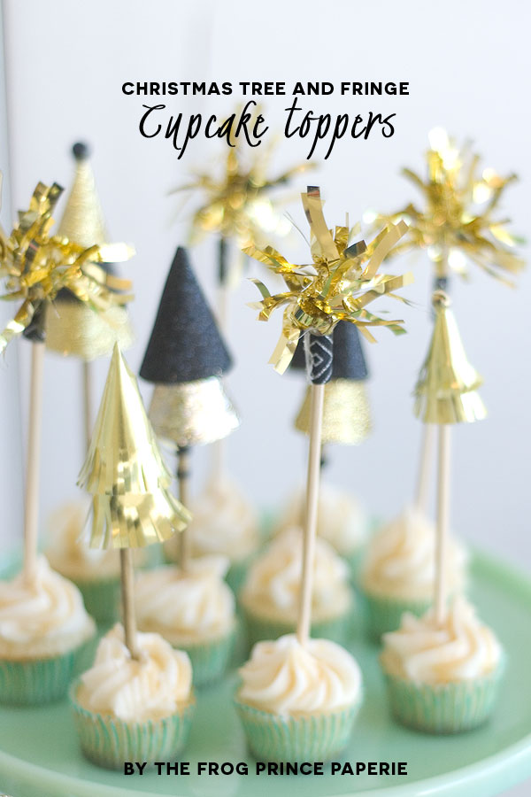 Christmas Tree & Gold Fringe Cupcake Toppers - Season to Sparkle Party Hop