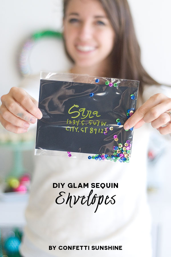 DIY Glam Sequin Envelopes for a Season to Sparkle Holiday Party Hop