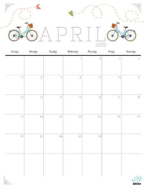 Cute printable calendar for 2015 with new designs for each month