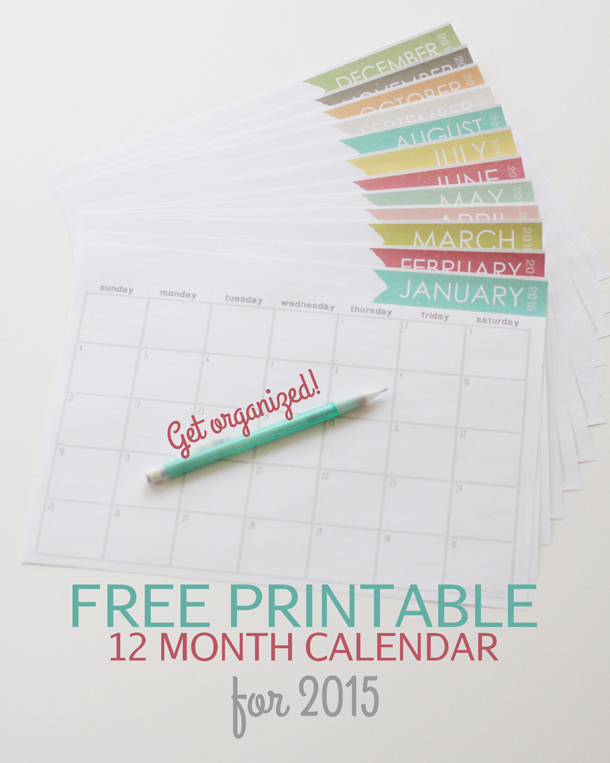 12 month printable calendar from Landeelu
