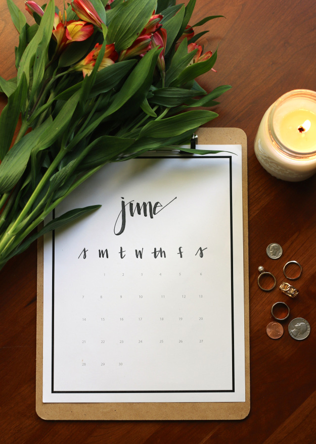 Hand lettered 2015 printable calendar