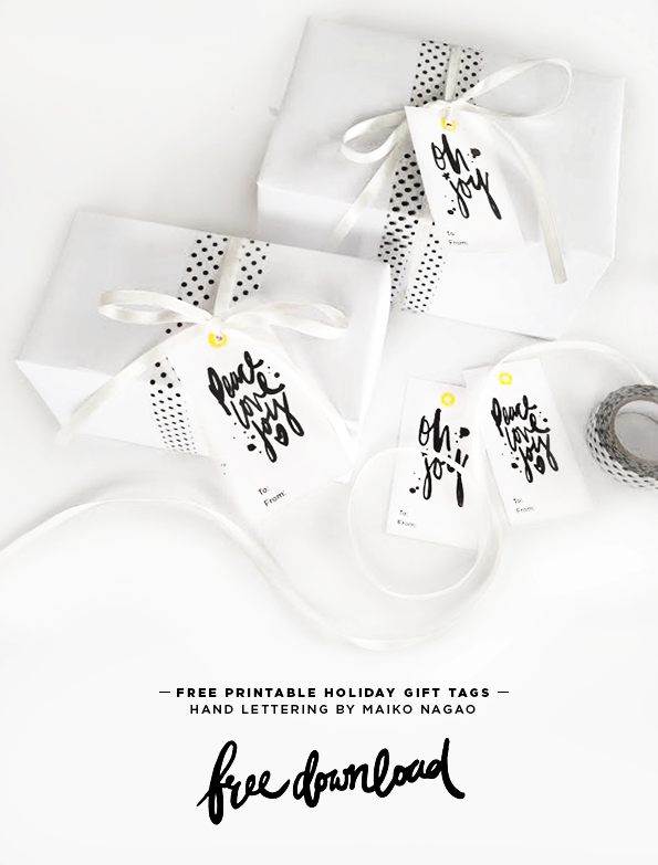 Brush hand lettered black and white Christmas gift tags