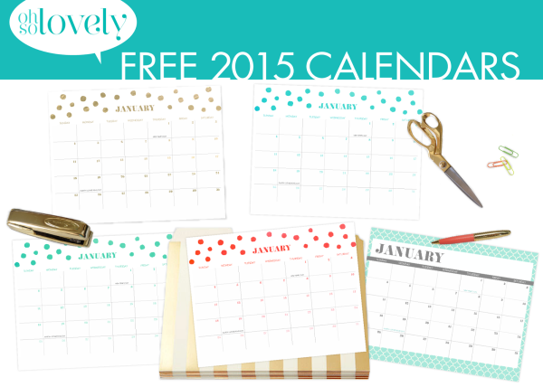 Confetti themed 2015 free printable calendars from Oh So Lovely