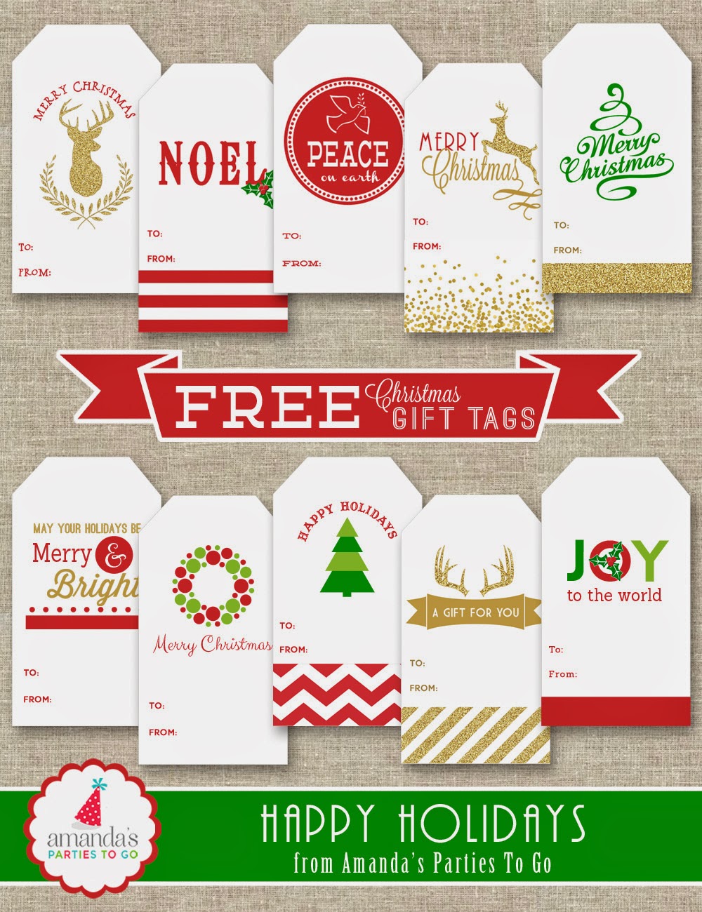 Red green and gold printable Christmas gift tags