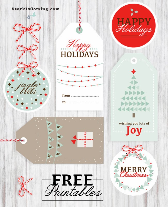 Mint and red free printable Christmas gift tags
