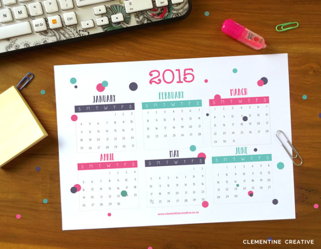 Free printable 1 page calendar for 2015
