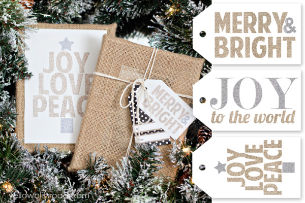 Faux glitter free printable Christmas tags to sparkle up those presents!