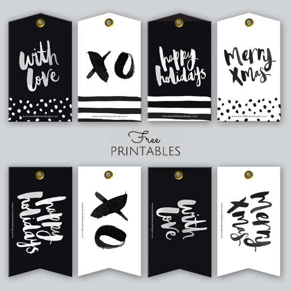 Black and white hand lettered gift tags