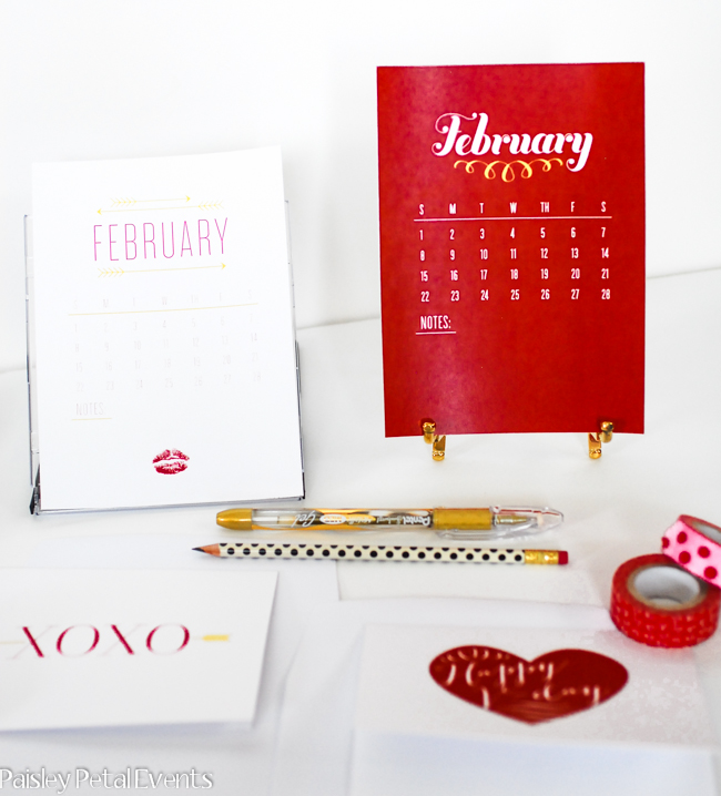 Cute printable desk calendars for February to pretty up your workspace